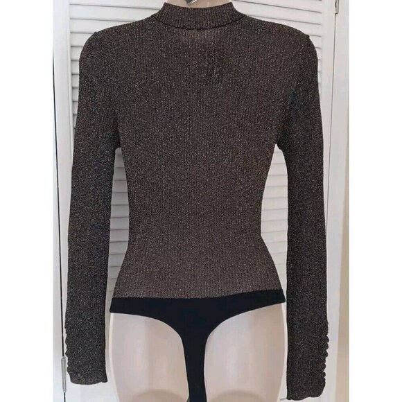NEW FREE PEOPLE INTIMATELY BLACK RAINBOW LUREX LONG SLEEVE BODYSUIT SZ MEDIUM - Picture 8 of 12